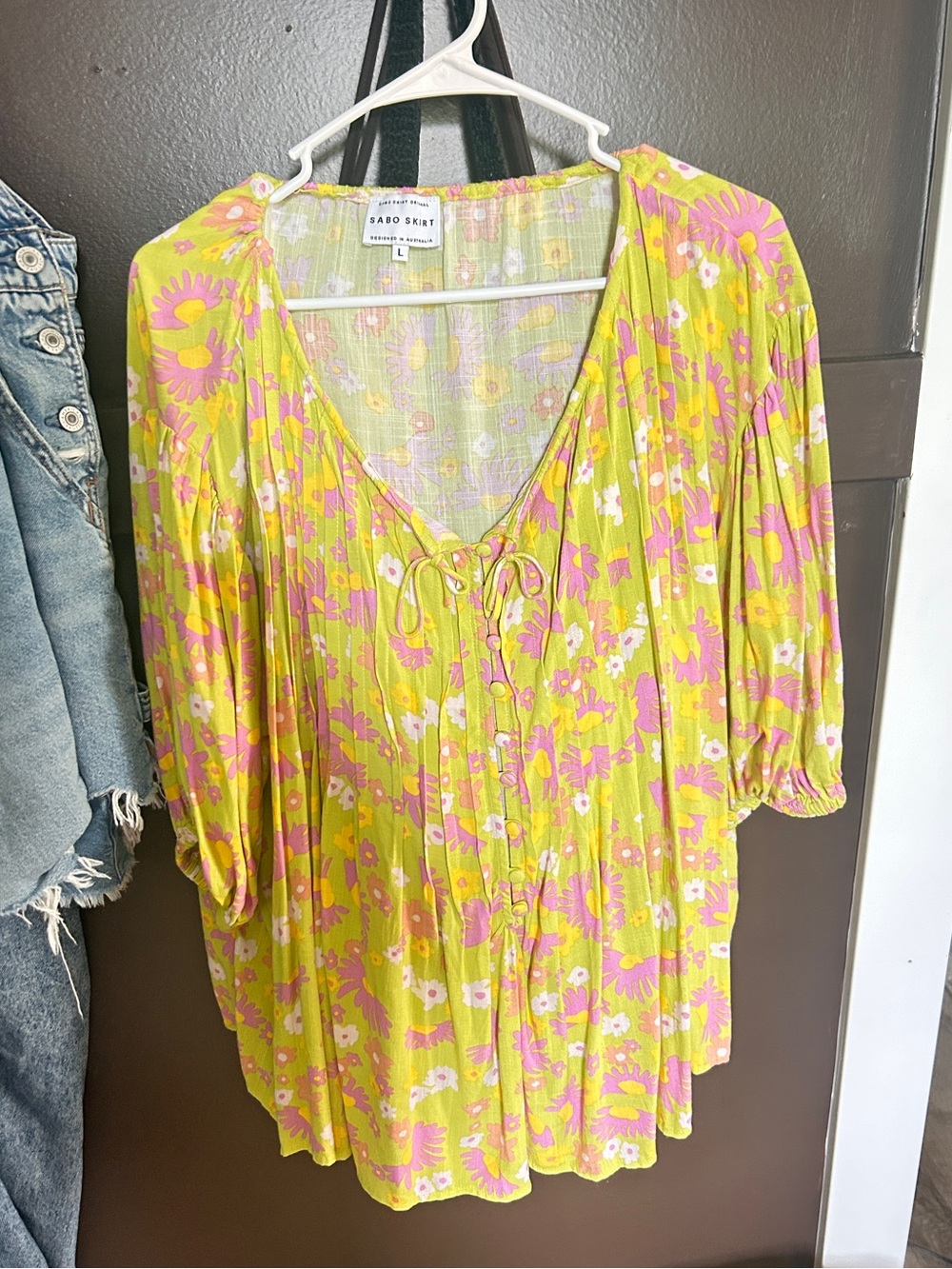 Sabo Skirt Lime Green & Pink Floral Peasant Blouse